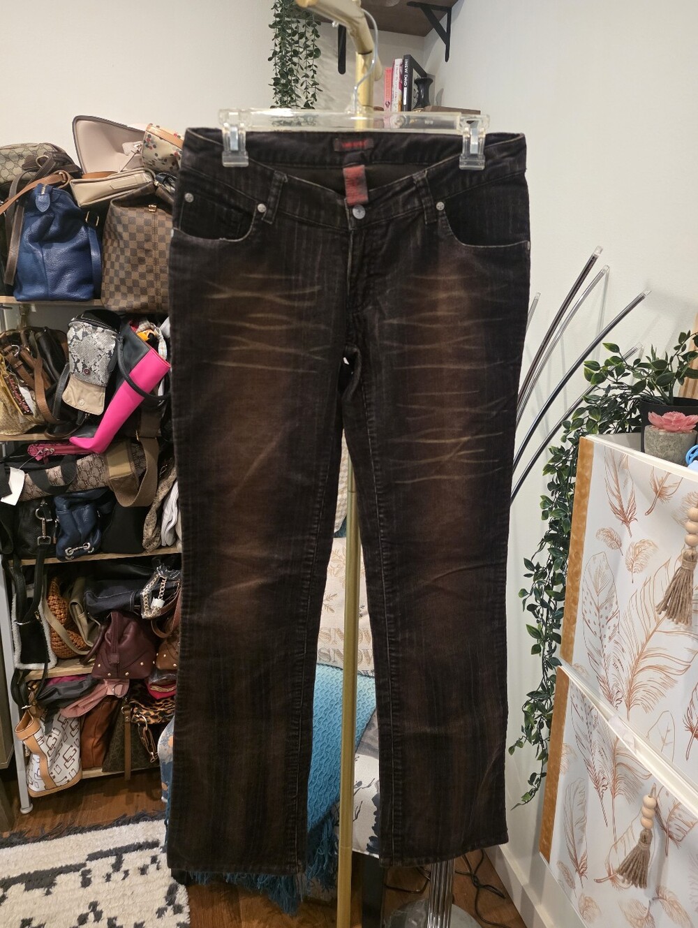 Vintage Low Rise Dark Brown Distressed Corduroy Pants
